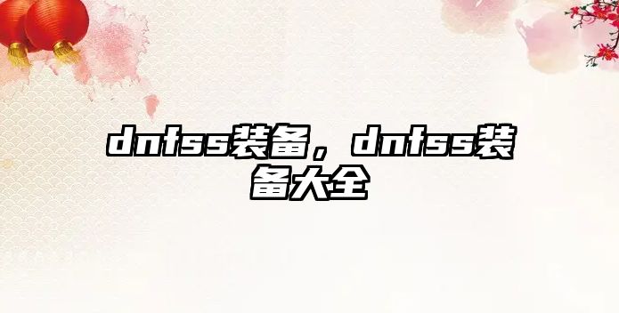 dnfss裝備，dnfss裝備大全