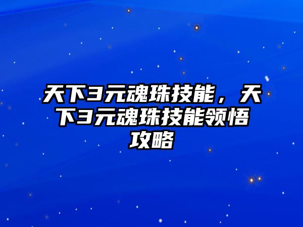 天下3元魂珠技能，天下3元魂珠技能領悟攻略