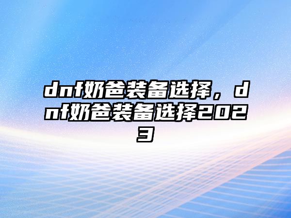 dnf奶爸裝備選擇，dnf奶爸裝備選擇2023