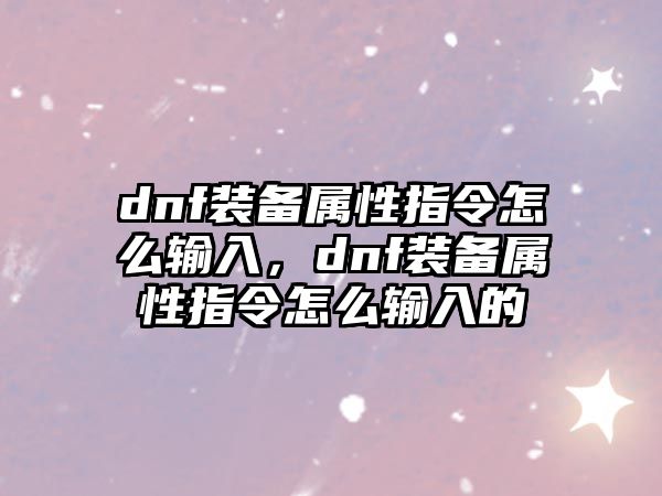 dnf裝備屬性指令怎么輸入，dnf裝備屬性指令怎么輸入的