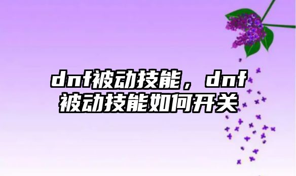 dnf被動技能，dnf被動技能如何開關