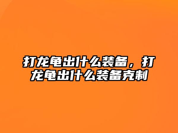 打龍龜出什么裝備，打龍龜出什么裝備克制