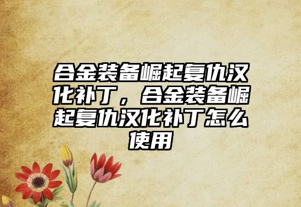 合金裝備崛起復仇漢化補丁，合金裝備崛起復仇漢化補丁怎么使用