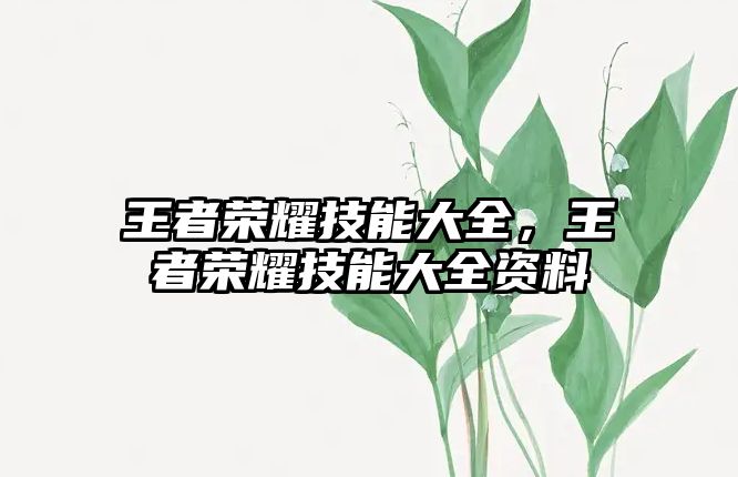 王者榮耀技能大全，王者榮耀技能大全資料