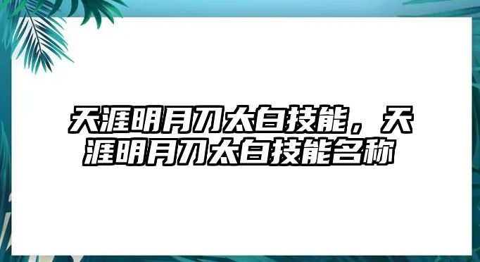 天涯明月刀太白技能，天涯明月刀太白技能名稱