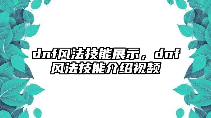 dnf風法技能展示，dnf風法技能介紹視頻