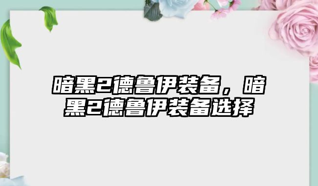 暗黑2德魯伊裝備，暗黑2德魯伊裝備選擇