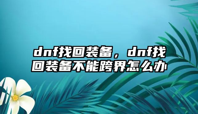 dnf找回裝備，dnf找回裝備不能跨界怎么辦