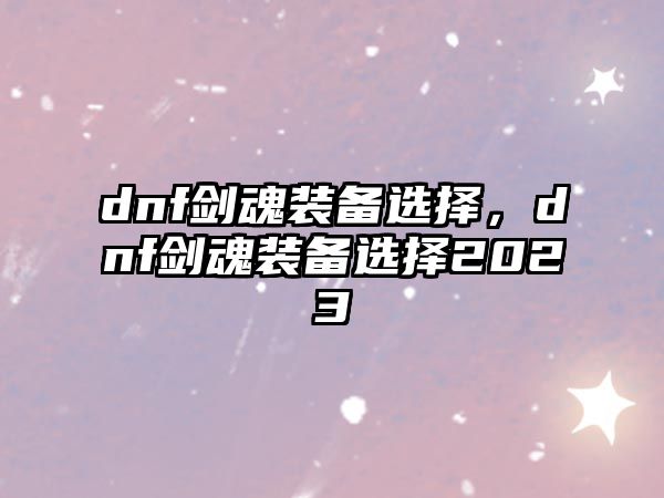 dnf劍魂裝備選擇，dnf劍魂裝備選擇2023