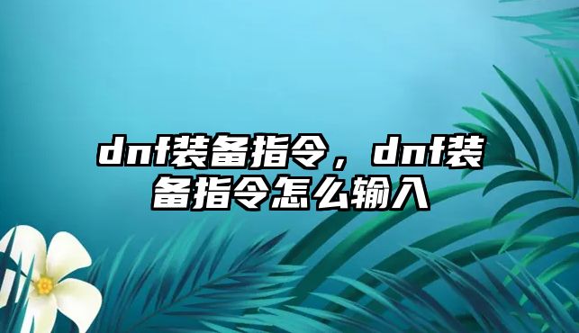 dnf裝備指令，dnf裝備指令怎么輸入