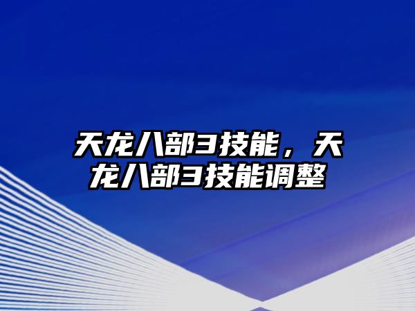 天龍八部3技能，天龍八部3技能調整