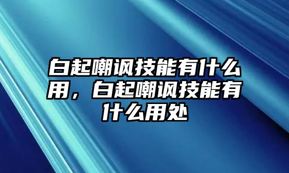 白起嘲諷技能有什么用，白起嘲諷技能有什么用處