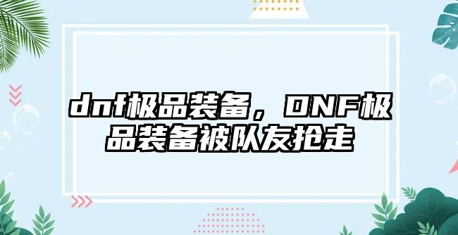 dnf極品裝備，DNF極品裝備被隊友搶走