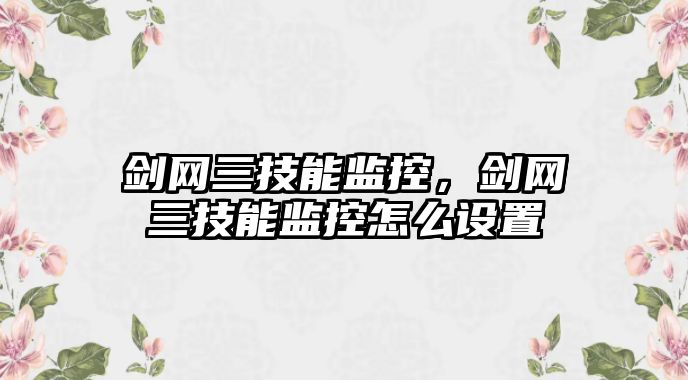 劍網三技能監控，劍網三技能監控怎么設置