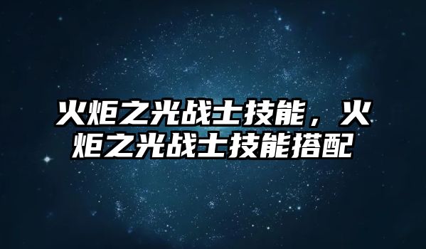 火炬之光戰士技能，火炬之光戰士技能搭配