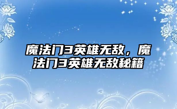 魔法門3英雄無敵，魔法門3英雄無敵秘籍