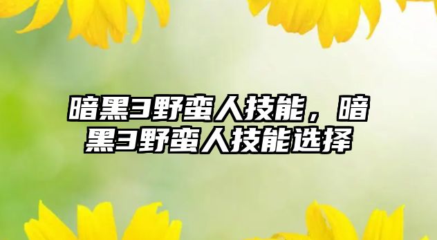 暗黑3野蠻人技能，暗黑3野蠻人技能選擇