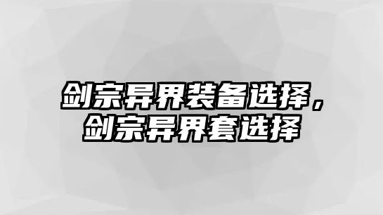 劍宗異界裝備選擇，劍宗異界套選擇