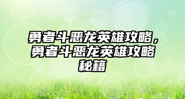 勇者斗惡龍英雄攻略，勇者斗惡龍英雄攻略秘籍