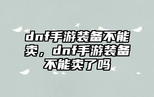 dnf手游裝備不能賣，dnf手游裝備不能賣了嗎