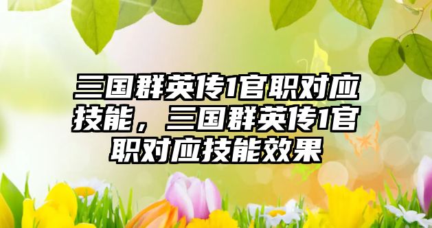 三國群英傳1官職對應技能，三國群英傳1官職對應技能效果