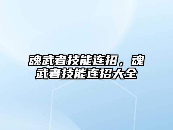 魂武者技能連招，魂武者技能連招大全