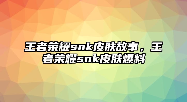 王者榮耀snk皮膚故事，王者榮耀snk皮膚爆料