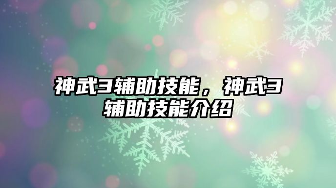 神武3輔助技能，神武3輔助技能介紹