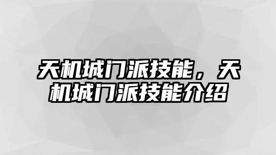 天機城門派技能，天機城門派技能介紹