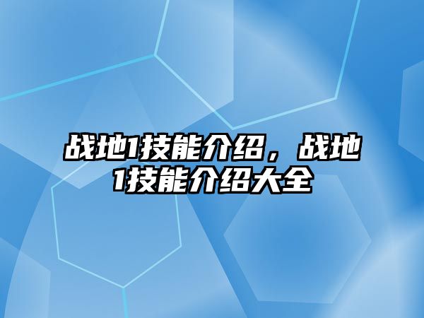 戰地1技能介紹，戰地1技能介紹大全