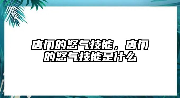 唐門的怒氣技能，唐門的怒氣技能是什么