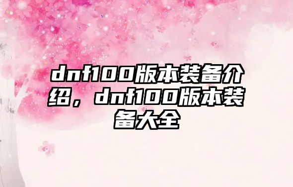 dnf100版本裝備介紹，dnf100版本裝備大全