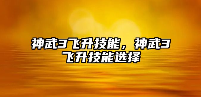 神武3飛升技能，神武3飛升技能選擇