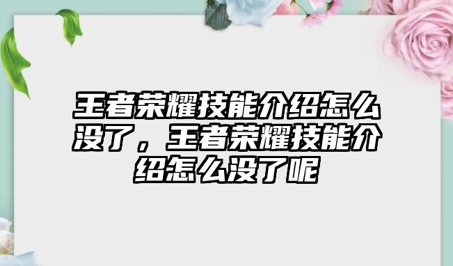 王者榮耀技能介紹怎么沒了，王者榮耀技能介紹怎么沒了呢