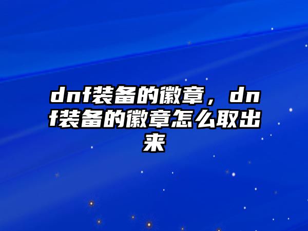 dnf裝備的徽章，dnf裝備的徽章怎么取出來