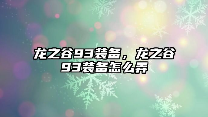 龍之谷93裝備，龍之谷93裝備怎么弄