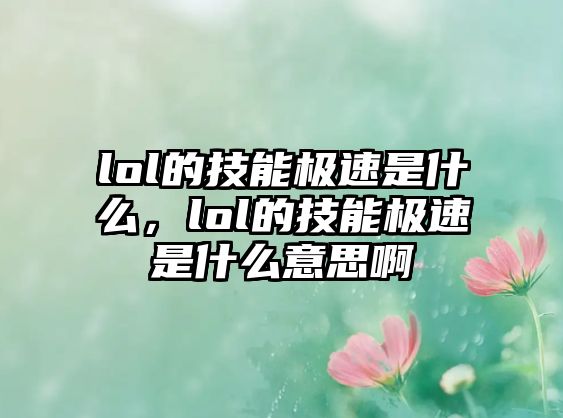 lol的技能極速是什么，lol的技能極速是什么意思啊