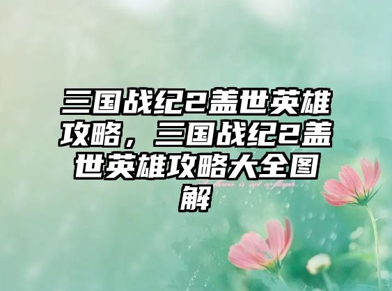 三國戰紀2蓋世英雄攻略，三國戰紀2蓋世英雄攻略大全圖解