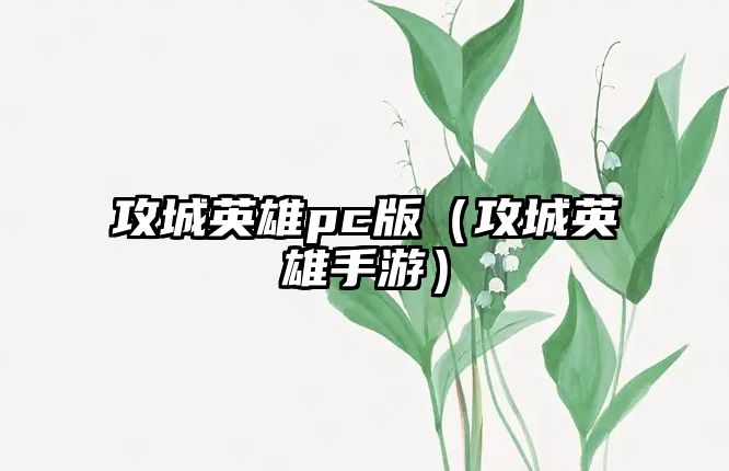 攻城英雄pc版（攻城英雄手游）