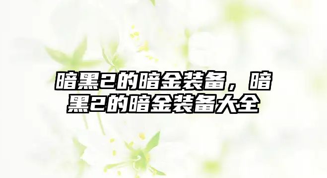 暗黑2的暗金裝備，暗黑2的暗金裝備大全