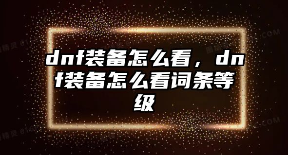 dnf裝備怎么看，dnf裝備怎么看詞條等級