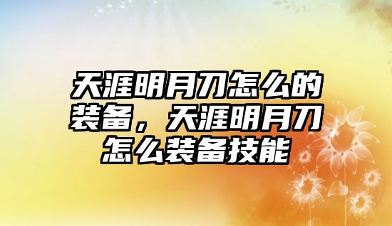 天涯明月刀怎么的裝備，天涯明月刀怎么裝備技能