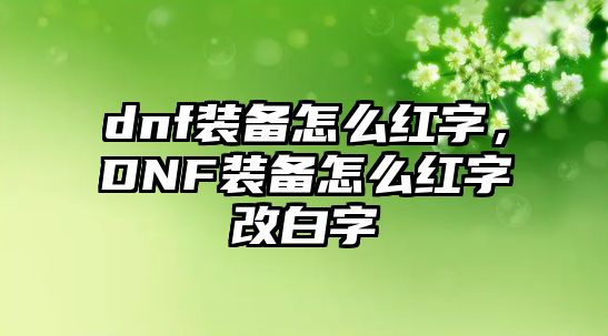 dnf裝備怎么紅字，DNF裝備怎么紅字改白字