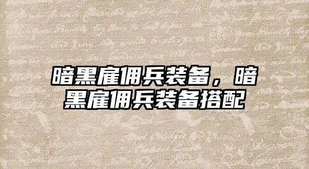 暗黑雇傭兵裝備，暗黑雇傭兵裝備搭配