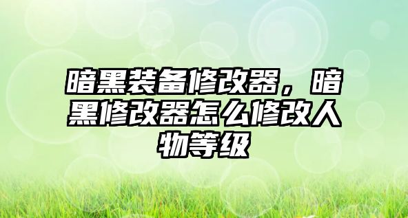 暗黑裝備修改器，暗黑修改器怎么修改人物等級