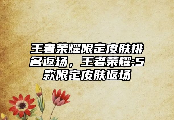 王者榮耀限定皮膚排名返場，王者榮耀:5款限定皮膚返場